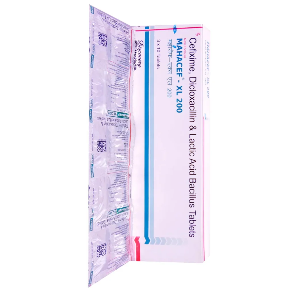 200 mg MAHACEF - XL 200 Cefixime, Dicloxacillin & Lactic Acid Bacillus Tablets - Available in India
