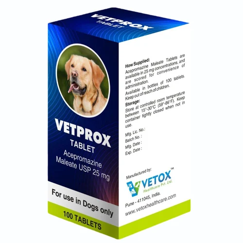 25 mg VETPROX Acepromazine Maleate USP Tablets - Available in India